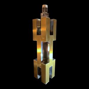 Gaetano Sciolari " Building Skyscraper " Brutalist Table Lamp, Chrome & Brass 1960s